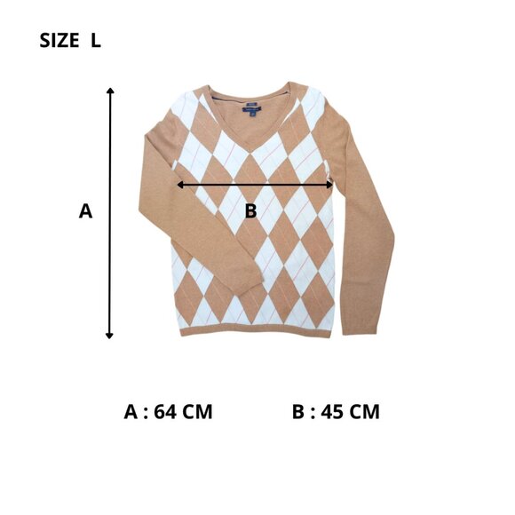 Tommy Hilfiger Women’s Argyle V-Neck Sweater – Pima Cotton, Size L - Picture 4 of 5